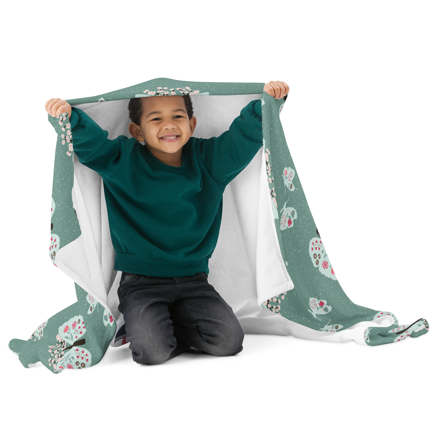 Soul Blossom Butterflies Green - Throw Blanket